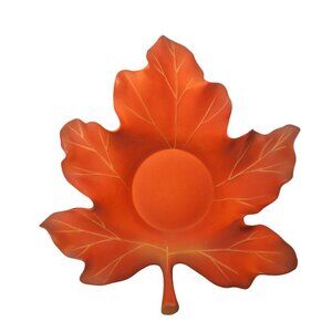 Party Lite Leaf Candle Holder Fall Leaves Oak‎ Maple Red Ceramic 7 Inch Autumn